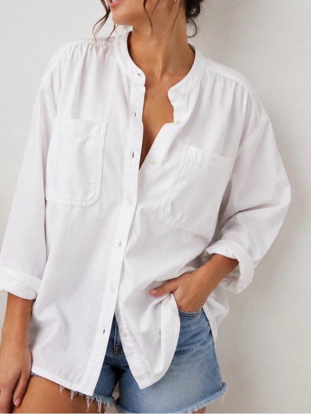 Aerie Classic White Button-Front Oversized Women's Shirt w/Roll Sleeves, NWT